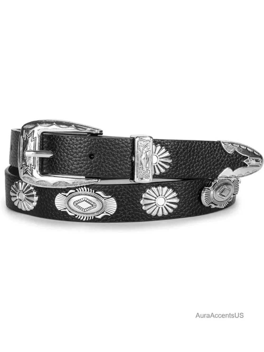Faux Leather Western Belt with Round Buckle for Women